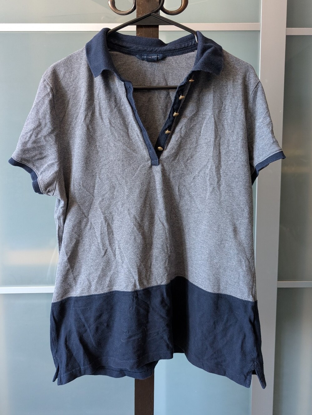 Tommy Hilfiger Gray and Navy Short-Sleeve Polo - XL
